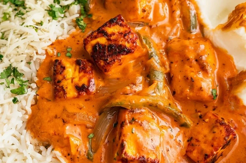 Delicious cottage cheese tikka curry served in a bowl with aromatic spices.