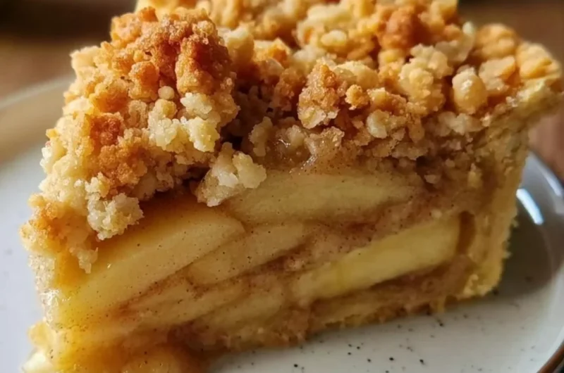 Homemade Dutch apple pie with cinnamon and apples on a rustic wooden table