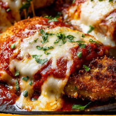 Cozy crispy chicken parmesan served with a side of pasta and fresh herbs.