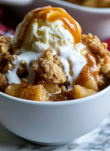 Gluten-free apple crisp served in a cozy setting with warm spices and apples.