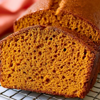 Healthy pumpkin bread loaf cooling on a wire rack