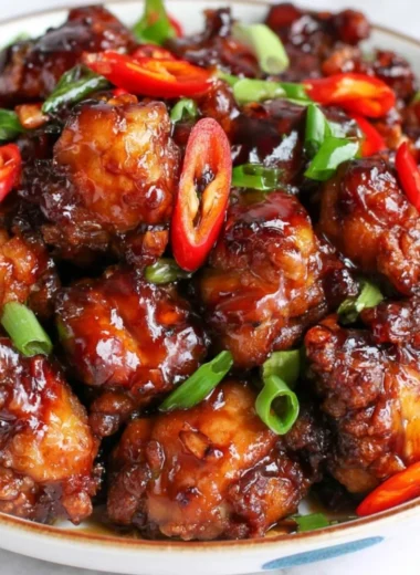 Delicious cozy Mongolian Chicken served with vegetables and rice