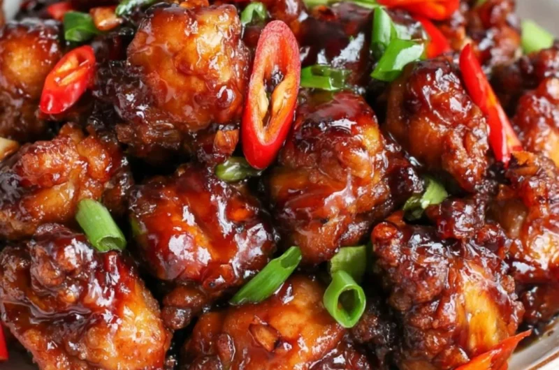 Delicious cozy Mongolian Chicken served with vegetables and rice