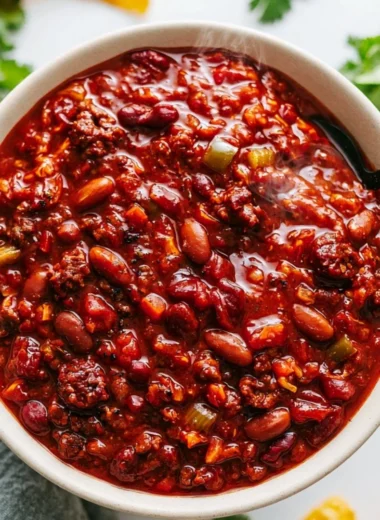Delicious slow cooker chili served in a bowl, perfect for a cozy meal.