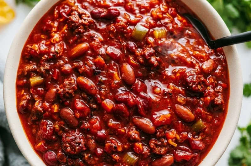 Delicious slow cooker chili served in a bowl, perfect for a cozy meal.