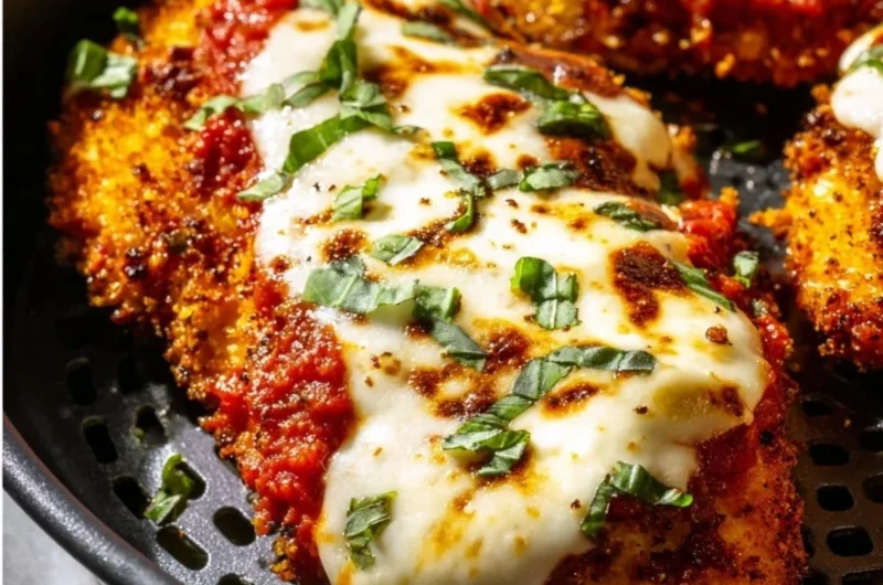 Crispy healthy chicken parmesan made in an air fryer