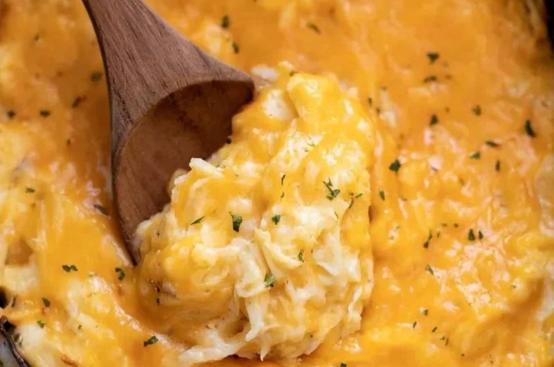 Crockpot Cheesy Potatoes served in a bowl