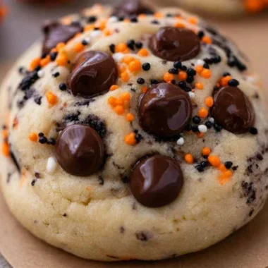 Easy Halloween Oreo stuffed chocolate chip cookies on a festive plate