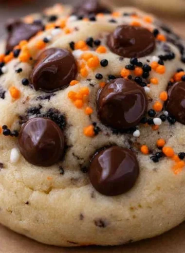 Easy Halloween Oreo stuffed chocolate chip cookies on a festive plate