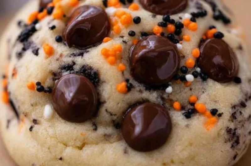 Easy Halloween Oreo stuffed chocolate chip cookies on a festive plate
