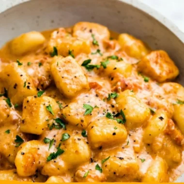 Garlic Butter Gnocchi served with fresh herbs and parmesan cheese