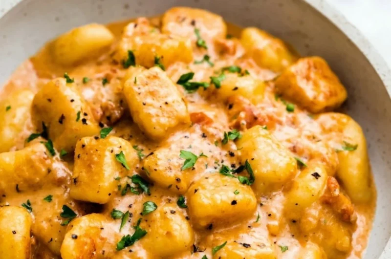 Garlic Butter Gnocchi served with fresh herbs and parmesan cheese