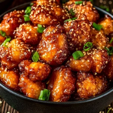 Homemade orange chicken served in a bowl with rice and garnish