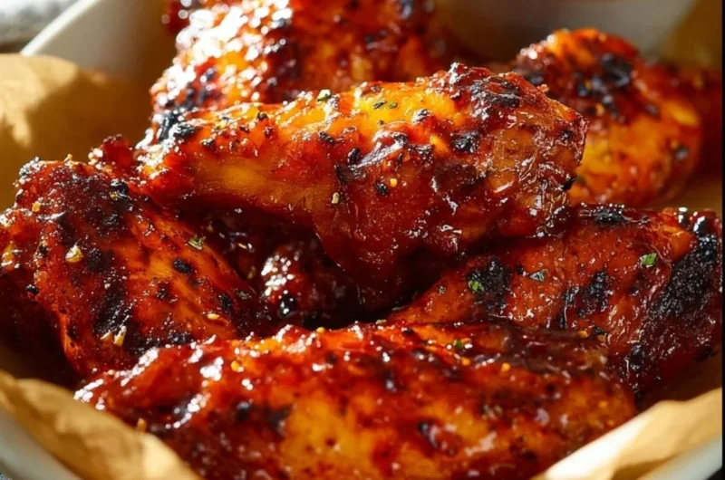 Plate of delicious Honey Sriracha Chicken Wings garnished with sesame seeds