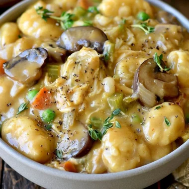 Delicious one pot gnocchi chicken pot pie served in a bowl