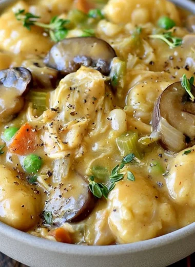 Delicious one pot gnocchi chicken pot pie served in a bowl