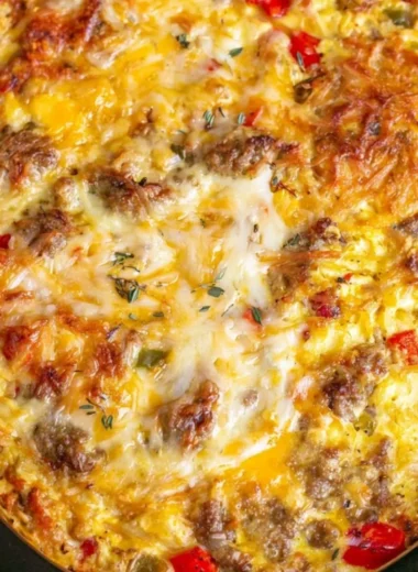 Delicious overnight crockpot breakfast casserole with eggs and vegetables