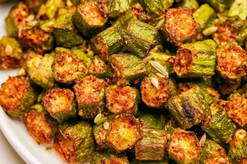 Bowl of crispy roasted okra seasoned with spices