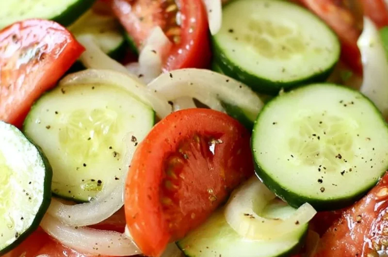 Healthy Tomato, Cucumber, and Onion Salad in a bowl