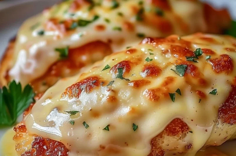 Delicious homemade chicken parmesan with marinara sauce and melted cheese