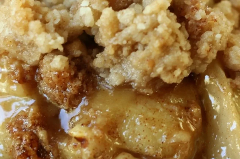 Delicious apple pear walnut crisp dessert served in a cozy setting