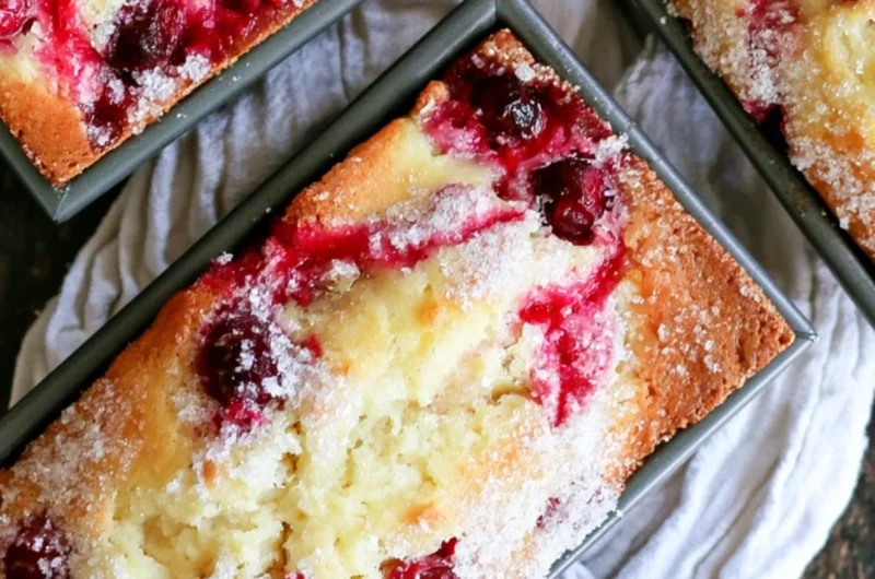 Deliciously baked cozy cranberry quick bread on a wooden table