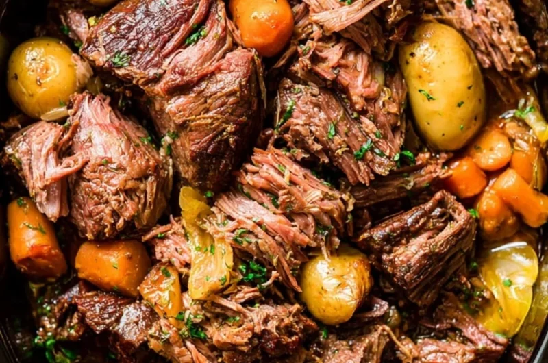 Tender and flavorful Crock Pot Chuck Roast served with vegetables