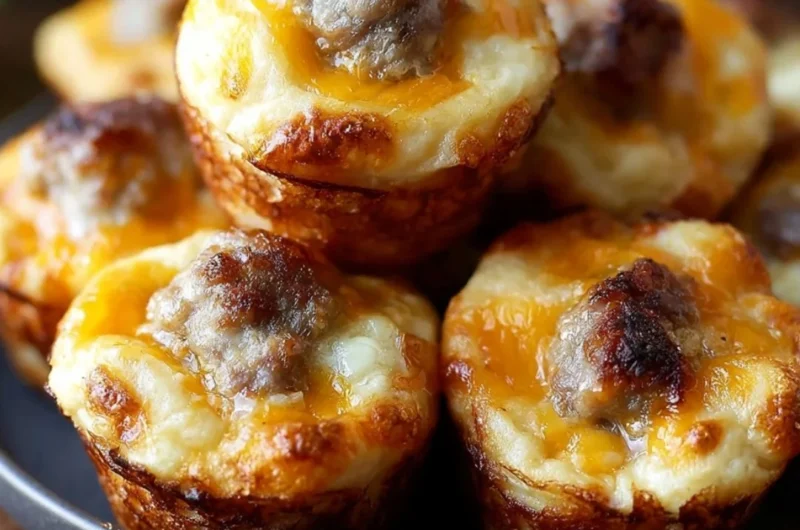 High-protein sausage pancake mini muffins on a plate