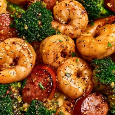 Delicious Honey Garlic Shrimp with Chicken Sausage and Broccoli dish