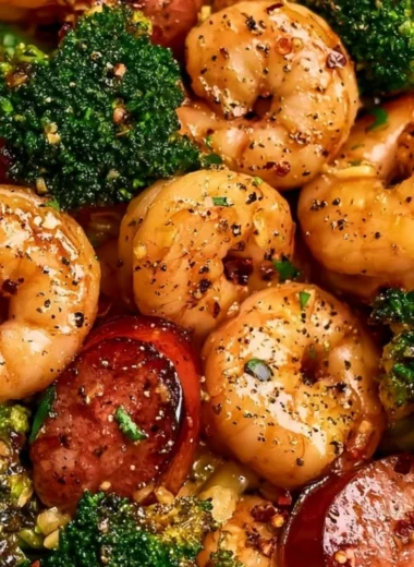 Delicious Honey Garlic Shrimp with Chicken Sausage and Broccoli dish
