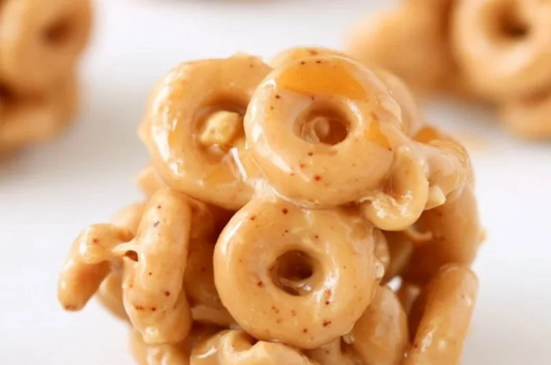Delicious peanut butter cereal bites ready to eat, perfect for snacking.