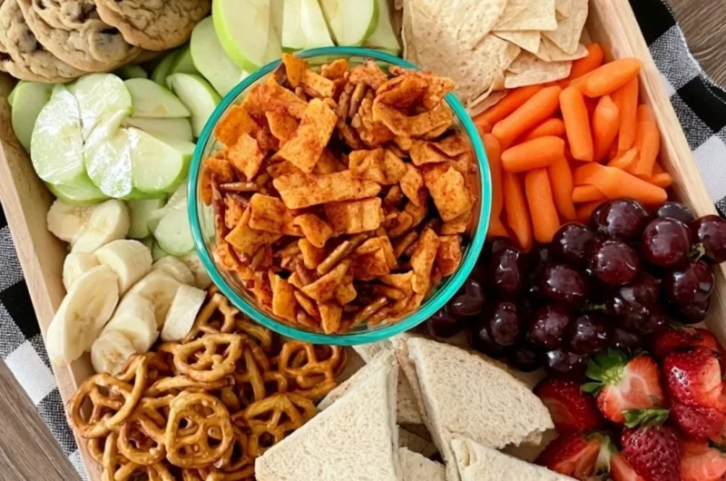 Cozy after school snack board filled with tasty treats for kids