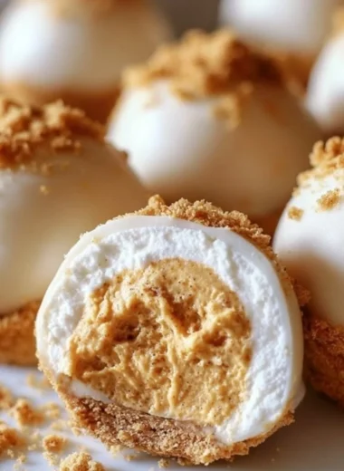 No bake pumpkin cheesecake balls recipe with creamy pumpkin filling and graham cracker coating.