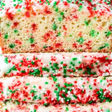Festive Christmas Sprinkle Buttermilk Bread adorned with colorful sprinkles.