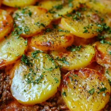 Delicious Hamburger Potato Casserole baked with beef, potatoes, and cheese