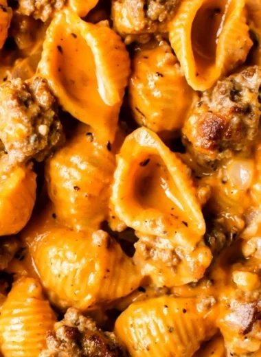 A bowl of homemade Hamburger Helper with ground beef and noodles