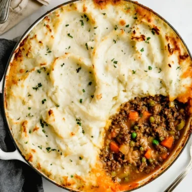 Delicious homemade Shepherd's Pie with meat, vegetables, and mashed potatoes