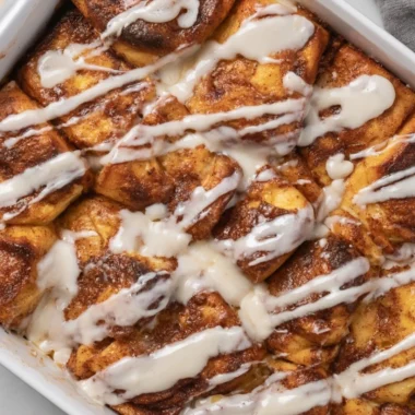 Easy Cinnamon Roll Casserole ideal for Christmas morning breakfast