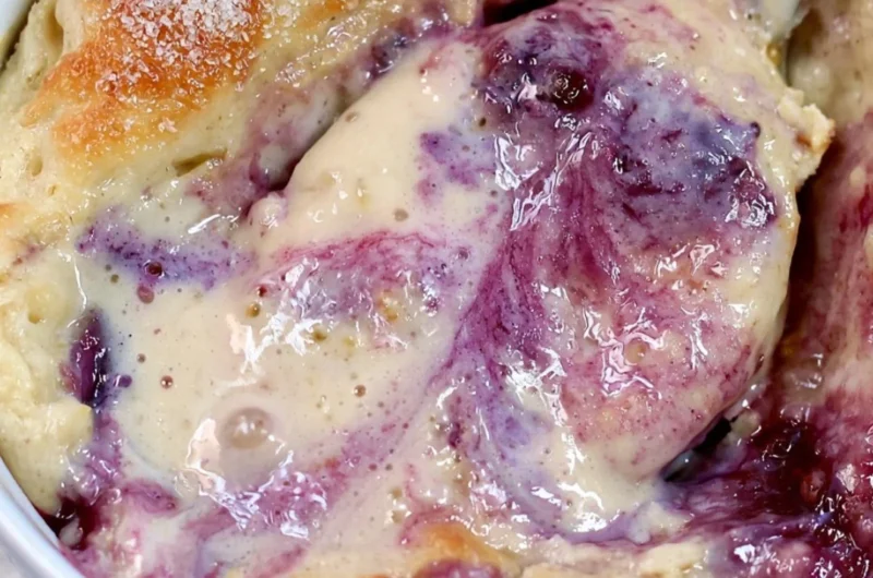 Healthy blueberry protein baked oats without added sugar in a bowl