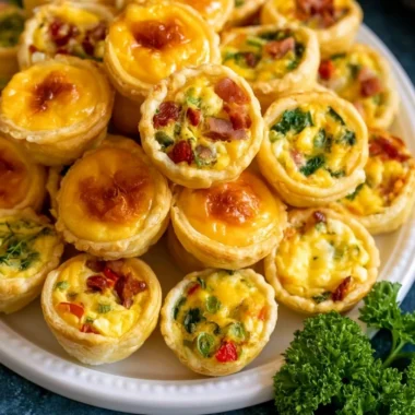 Delicious mini quiches served on a platter, perfect for parties and gatherings.