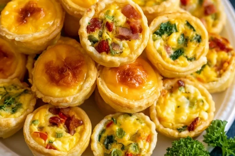 Delicious mini quiches served on a platter, perfect for parties and gatherings.