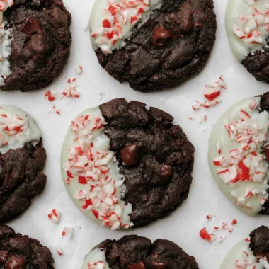 Delicious peppermint bark cookies decorated with crushed candy canes.