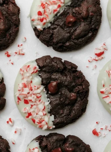 Delicious peppermint bark cookies decorated with crushed candy canes.