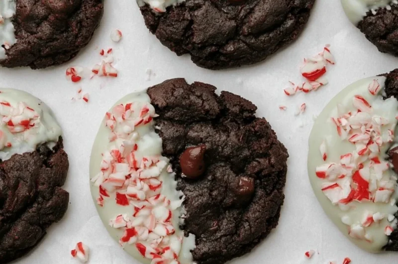 Delicious peppermint bark cookies decorated with crushed candy canes.