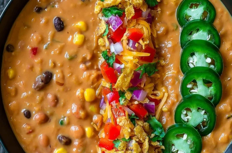 A bowl of vegetarian lentil tortilla soup garnished with fresh cilantro and tortilla strips.